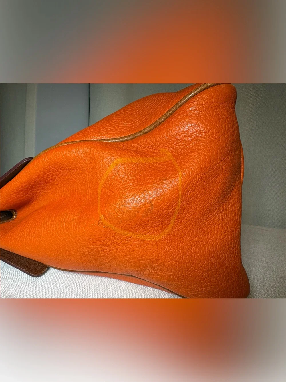 Dooney & Bourke Wilson Satchel Tangerine Orange Pebbled Leather Brown Trim Bag